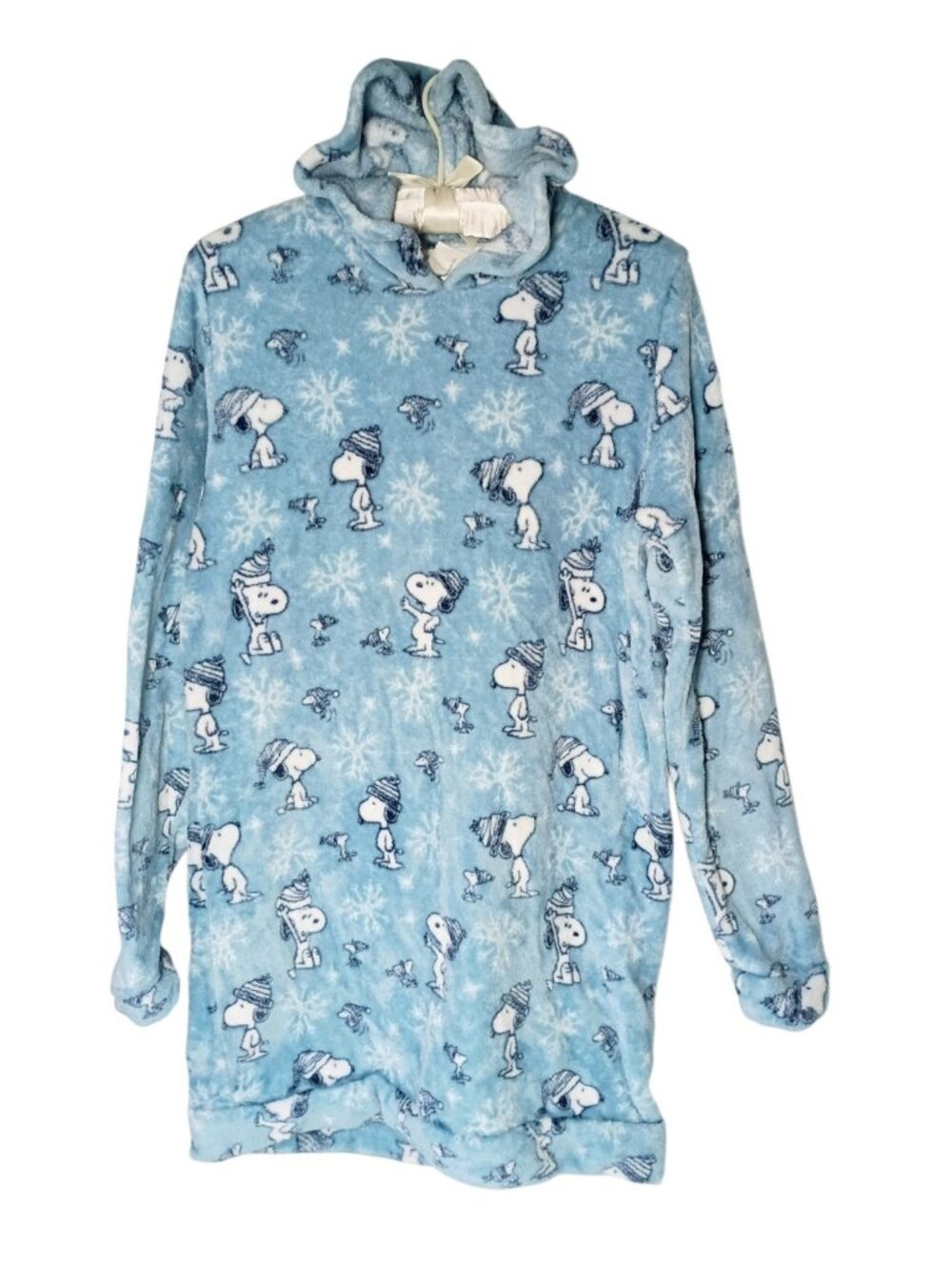 Munki Munki Peanuts Snoopy Hooded Fleece Nightgown M Blue Luxe Plush Snowflake